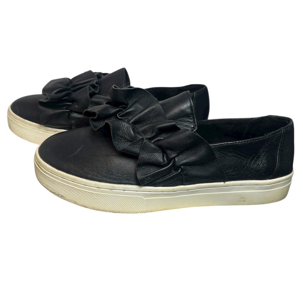 Gianni Bini Portinah Black Leather Ruffle Slip-On Sneakers-Size 7 1/2